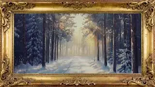 4K Gold Framed TV Art Screensaver with Music (2 Hours) | Winter Landscape Paintings