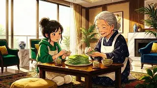 A Cozy Day at Home 🤍🍵 | Making Matcha Mille Cr&ecirc;pes with Grandma | Ghibli animation