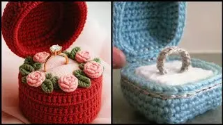 Crochet romantic wedding ring boxes idea/Knitting classic wool handmade rings organic box idea