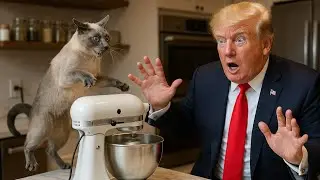 Развязанный кухонный хаос: Трамп, миксер и дикий сиамский кот