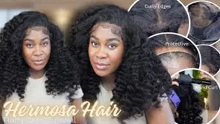 How To: Melt 8x5 Closure with NO GLUE + NATURAL FLUFFY WAND CURLS | 220% DENSITY WIG FT HERMOSA HAIR