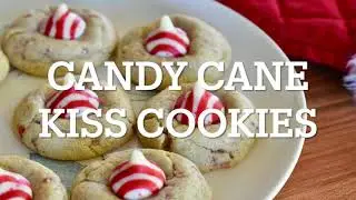 Candy Cane Kiss Cookies | Peppermint Kiss Cookies made w candy canes and Hershey's Candy Cane Kisses
