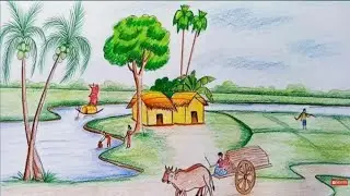How to draw scenery of rural life.         #drawing #youtube #viralvideo #artist