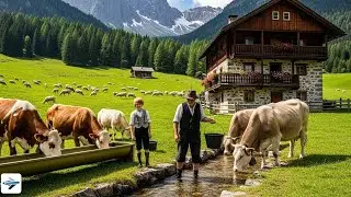 Life of farmers in remote Alps villages. Villagers in the Swiss mountains