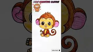 easy and cute baby monkey 🐒 drawing for kids l#animals #kidscreativecanvasshorts l