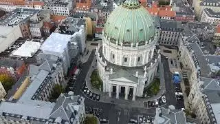 Marmorkirken or Frederiks Church. Viewed from Amalienborg. DRONE! - Copenhagen Denmark - ECTV