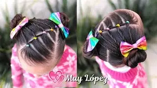 Peinado para niñas con ligas y chongos | Peinados fáciles | May López