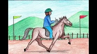 How to Draw a Jockey riding Horse Scene - Step by Step