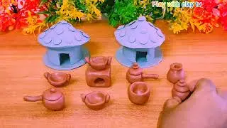 #diy simple and easy miniatuere house and kitchen set making with clay #diy #clay #miniature