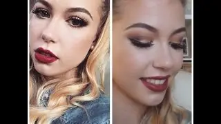 Fall Makeup Look - Golden Eyes with Deep Red Lips