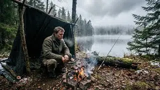 Surviving 4 Days Alone in Winter  Bushcraft Camping, Fishing, and Cooking