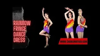 CHARISMATICO Embellished Rainbow Pride Halter Latin Fringe Dance Dress