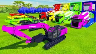 Garage With Color - ALL COLORFUL KOBLCO EXCAVATOR,SCANIA MIXER TRUCK TRANSPORTING WITH FLATBED TRUCK