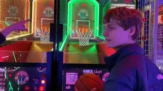 Autistic Teen learns to shoot baskets at the arcade! Nonverbal Autism and after school activities!