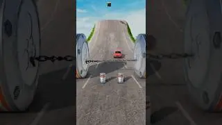 Cars Roll Downhill&hellip; Then Get CRUSHED 😱 | Bollard & Chain Trap | BeamNG Drive #beamngdrive