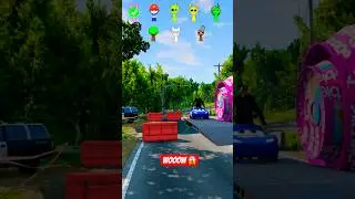 beamng drive SquidGame & Sprunki & Barbie & Crazy Frog & Shrek vs Bollard Barbie in Beamng Drive