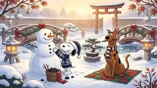 Snoopy&rsquo;s Quiet Winter Garden at Sunrise ❄️✨ Cozy Jazz for Study & Reading