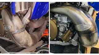 Cleaning up a rusty raw FMF two-stroke exhaust pipe on my Yamaha YZ250