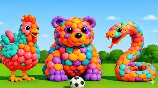 amazing balloon animals 🎈 pop with a football ⚽ and magically transform into real animals 