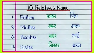 10 Relatives name | 10 Sambandhiyon ke naam | रिश्तेदारों के नाम | 10 Relation name in English Hindi