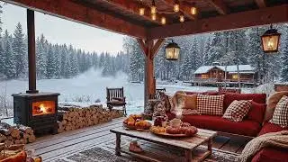 Cozy Winter Porch Jazz ❄️ Snowfall Ambience, Fireplace Warmth & Relaxing Smooth Jazz