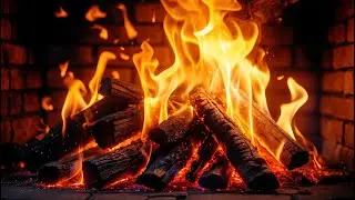 Enjoy A Cozy Fireplace With Bright Orange Flames And Deep Fire Glow - Cinematic Brick Fireplace 4K