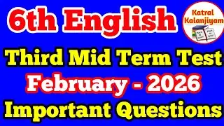 6th Standard English Third Mid term Test Important Questions February-2026 English class 6