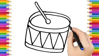 How To Draw cute   drum Drawing, Painting & Coloring For Kids and Toddlers_ Child Art 🐋🌈🎨