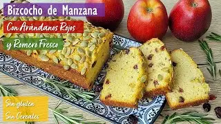 Bizcocho Saludable de Manzana, Ar&aacute;ndanos Rojos Secos y Romero Fresco Sin Gluten, Sin harina, Sin Cer