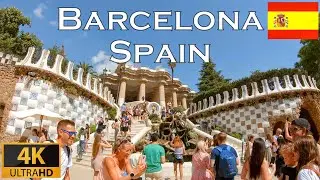 Relaxing Summer Walk in the Park Guell Barcelona, Spain, Walking Tour | 4K Ultra HD