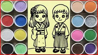 Japanese people sand painting, coloring pages, cute drawing easy