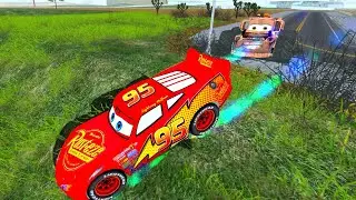 Lightning McQueen vs King Dinoco vs Chick Hicks vs Tow Mater vs River RAMP JUMPING