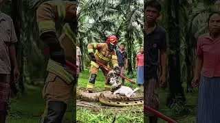 Firefighter save baby goat from snake #snake #goat #firefighter #rescue #shorts #animals
