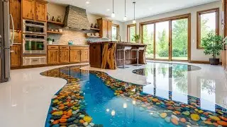 Incredible epoxy river floor installation in a cozy rustic cabin!