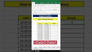 How to Find Date Difference in Excel #excel #msexcel #eleganceacademy #tricks #shorts #shortsvideo