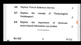 BLI-222 (information source and service) three previous year questions papers for BLIS students