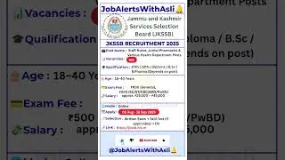 📢JKSSB Health Dept Recruitment 2025 | Apply Now | Last Date 18 Sep #Ep48