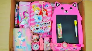 Unboxing Pink Stationery For Girls 📚 Nail Art, Geometry Box, Board, Sharpener, Eraser, Keychain etc.