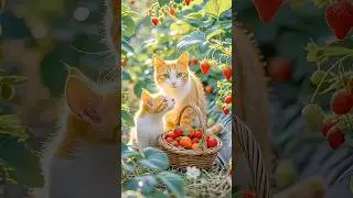 Cat picking strawberries #cat #trending #ytshorts #animeedit #aivideo #ai
