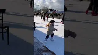 Ice rink at Amsterdam Museum Plein, Yesya learns how to skate with chair #icerink#skating#Rijkmuseum