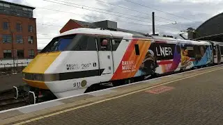 LNER Intercity 225 91150 (91105), MK4 Coaches, and MK4 DVT 82208 at Newcastle Central (19/09/25)
