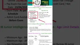 MHA Intelligence Bureau IBIB Junior Intelligence Officer JIO / Technical Recruitment 2023 #shorts 👍