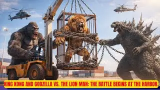 Unleashed Chaos: King Kong and Godzilla vs. The Lion Man: The battle begins at the harbor.