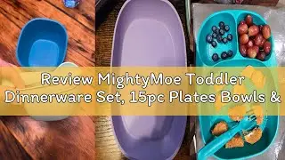 Review MightyMoe Toddler Dinnerware Set, 15pc Plates Bowls & Trays - Made in USA, Microwave and Dish
