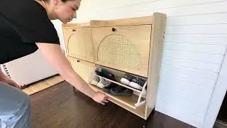 KFO Shoe Cabinet with 4 Natural Rattan Flip Drawers