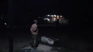 Solar street light at night