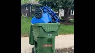 Blue bin melted and put in green trash bin