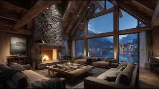 Alpine Lake Chalet Ambience ❄️ Cozy Ambience: Snowy Lake & Crackling Fireplace | 6 Hours (HD)