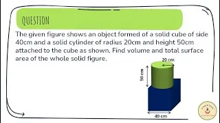A solid cube of side 40cm and a solid cylinder of radius 20cm and height 50cm attached to the cube.