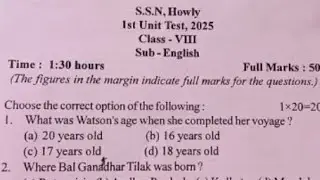 Class 8 English question paper 1st unit test examination 2025 sankardev shishu niketan NS.Education